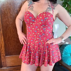 Bettie Page red palm tree swim suit
